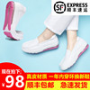 中州垫真皮护士鞋女医护春夏季白色透气坡跟防滑软底不累脚