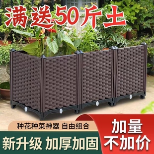家庭室内花箱阳台蔬菜种植箱特大号种菜盆长方形塑料大花盆花槽架