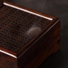  老挝酸枝红酸枝香盒木雕香炉盘香香炉中式明清工艺摆件
