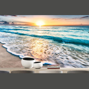 大型3d立体墙纸海景p海滩风景画壁画客厅沙发电视背景墙壁布椰树