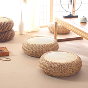 日式藤编蒲团坐墩圆形榻榻米垫子，草编茶坐垫，地上打坐禅修垫地垫