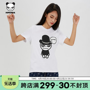 Hipanda你好熊猫女装T恤熊猫发条橙短袖T恤设计潮牌秋季