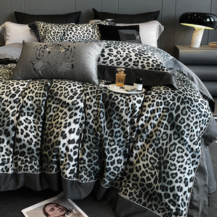 轻奢高端欧式豹纹140支匹马棉全棉纯棉四件套床单被套床上用品1.8
