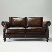 美式复古真皮沙发欧式皮艺单双三人沙发客厅，家具油蜡皮沙发