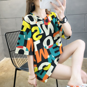 夏季韩版潮流字母宽松大码中长款短袖 2021年夏季潮流T恤