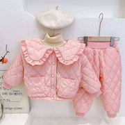 女童022冬季时髦网红女宝宝两面穿棉衣套装洋2气女娃娃冬款