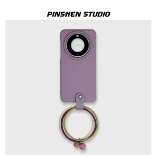 原创小众树莓紫拼色硅胶手提适用华为mate60pro手机壳全包防摔高级感个性挂绳ins风iphone15promax保护套