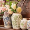 复古森林欧式青花冰裂釉做旧古典花纹陶瓷花瓶，水培干鲜花居家装饰
