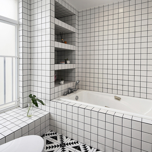 全瓷北欧黑白厨房浴室卫生间厕所小白砖阳台马赛克瓷砖300墙地板