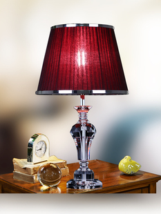 红色温馨卧室水晶台灯结婚房，现代简约时尚欧式装饰客厅创意床头灯