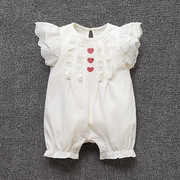 婴儿连体衣夏装短袖女宝宝公主百天满月泡泡袖哈衣3个月4新生儿56