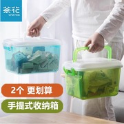 茶花加厚收纳箱塑料透明有盖箱子零食玩具整理箱手提储物箱收纳盒