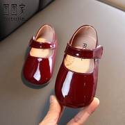 女童皮鞋韩版浅口单鞋纯色，女宝宝公主鞋，软底婴儿学步鞋红色周岁鞋