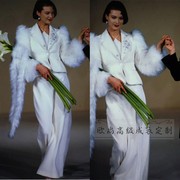 高级定制经典大牌白色羊毛，西装钉珠外套，+长半裙名媛套装裙奢华冬