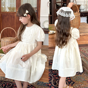 气质甜美儿童仙女蕾丝短袖公主裙2024年童装泡泡袖女童宴会连衣裙