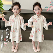 女童唐装旗袍夏装，2024小女孩中国风，春装儿童新中式汉服连衣裙