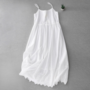 白色吊带连衣裙女2023夏季小清新纯棉无袖刺绣拼接长裙打底裙