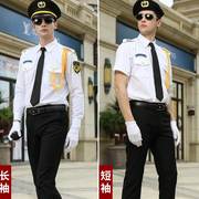 新式黑色保安制服夏装，短袖保安工作服套装男形象，岗保安服礼宾服装