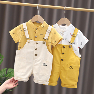 宝宝背带裤套装1一2-3岁0男童，夏装洋气婴幼儿童，潮女童短袖两件套4