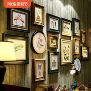 美式乡村照片墙实木欧式餐厅复古相框，装饰画客厅相片墙玄关奢华