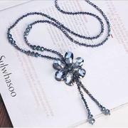 韩版时尚优雅水晶项链毛衣挂链，女长款欧美夸张大牌，花朵流苏装饰链