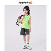 qqduck可可鸭女童夏季短袖，运动套装中大童洋气，背心短裤男童两件套