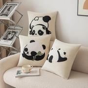 刺绣可爱熊猫抱枕，现代简约黑白ins客厅民宿，沙发床上靠垫靠枕