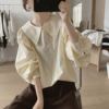 娃娃领衬衫女春秋宽松显瘦韩版减龄小众设计感棉质灯笼袖上衣