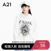 a21女装秋季时尚连帽卫衣2023美式宽松韩版长袖外套上衣女