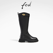 fed厚底骑士靴冬季靴子真皮长筒靴粗跟时装靴女款R1113-YA375
