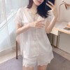 2024性感蕾丝花边睡衣女夏季薄款冰丝短袖短裤休闲家居服套装