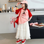 胖女童夏装短袖T恤半身蛋糕裙子两件套装洋气中大童儿童加肥宽松
