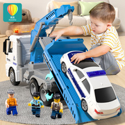 超大号救援拖车男孩玩具起重机，吊车平板道路儿童大型工程运输汽车