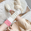 秋冬粉色中筒袜子女拼接条纹黑色棉堆堆袜日系甜美jk奶白色小腿袜
