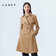 lancy朗姿风衣女款2023秋季绵羊毛气质，女外套中长款大衣