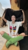 fishyu纯棉少女卡通米奇冰淇淋，直喷印花宽松短袖t恤上衣