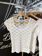 Brandy BM美式花朵蕾丝透视短袖女 BM叠穿低圆领薄款镂空纯欲T恤