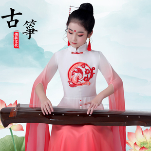 女童汉服古筝水袖舞蹈演出服儿童中国风长笛钢琴大童长裙表演服装