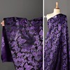 黑底紫色树叶花织锦缎，面料丝滑植物花卉，提花肌理中式外套马甲布料