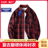 wassuppeggy红色格子衬衫，男长袖高级感春季美式复古翻领休闲衬衣