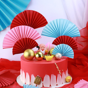 创意蛋糕装饰摆件红半圆折扇大小，1对太阳花烘焙甜品台装扮用品
