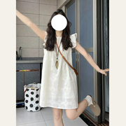 高级设计感白色小个子连衣裙女夏季圆领小飞袖宽松显瘦短裙