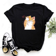 Cat T shirt 夏季个性猫咪T恤女小众风休闲黑色宽松体恤情侣装潮