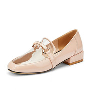 甜美时尚透明粉色单鞋低跟舒适漆皮平底鞋大码44 45 46 47 48码鞋