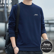 jeep吉普卫衣男士春季潮流美式圆领，打底上衣服宽松运动长袖t恤男