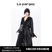 Lapargay纳帕佳春季女装黑色上衣外套个性时尚长袖宽松长风衣