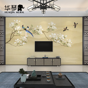 新中式玉兰花鸟墙纸客厅r电视背景墙壁纸卧室茶室古风墙布壁布定