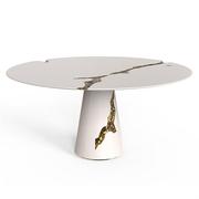 意式极简黄铜创意圆桌设计师实木大理石餐桌酒店客厅餐厅6人位桌