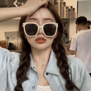 韩国新版网红同款米白色墨镜jennie方形大框黑豹纹圆脸太阳眼镜女