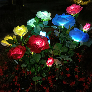 太阳能充电红色玫瑰花灯led花园，装饰仿真花灯，户外防水庭院草坪灯